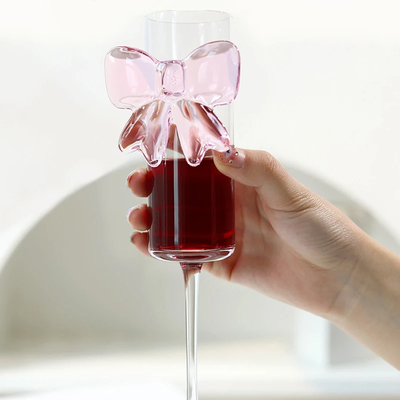 

Прозрачные креативные розовые бокалы для шампанского с бантом, высокие бокалы для игристого вина для семейных праздников, торжеств и свадеб