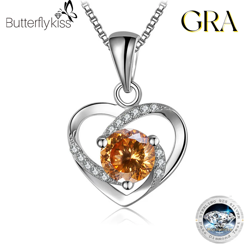 Butterflykiss S925 Sterling Silver 100 Faced Cut Moissanite Diamond Love Pendant Necklace For Women Sparkling Fine Jewelry Gifts