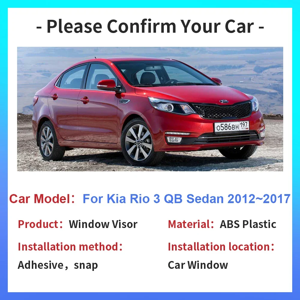 For Kia Rio 3 QB Sedan 2012~2017 Car Window Visor Vent Smoke Covers Sun Rain Guard Deflector Awning Shelter Exterior Accessories