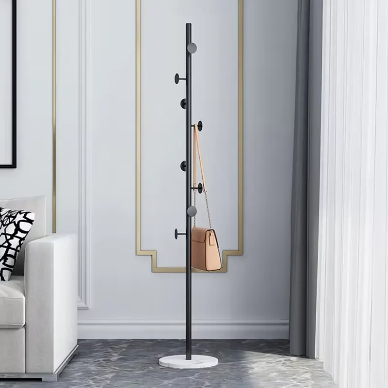 Coat Stand Light Luxury Nordic Style Freestanding Garment Metal Coat Rack with 8 Hangers and Round Marble Base