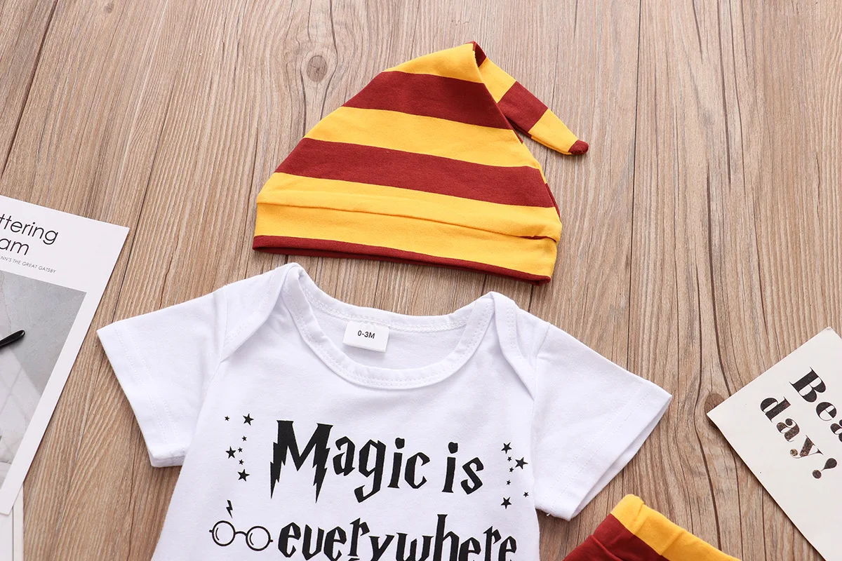 الوليد بيبي بوي فتاة الملابس مجموعات الصيف القطن رومبير السراويل قبعة طفل الاطفال بلوزات السراويل عقال 3 قطعة ملابس الأطفال