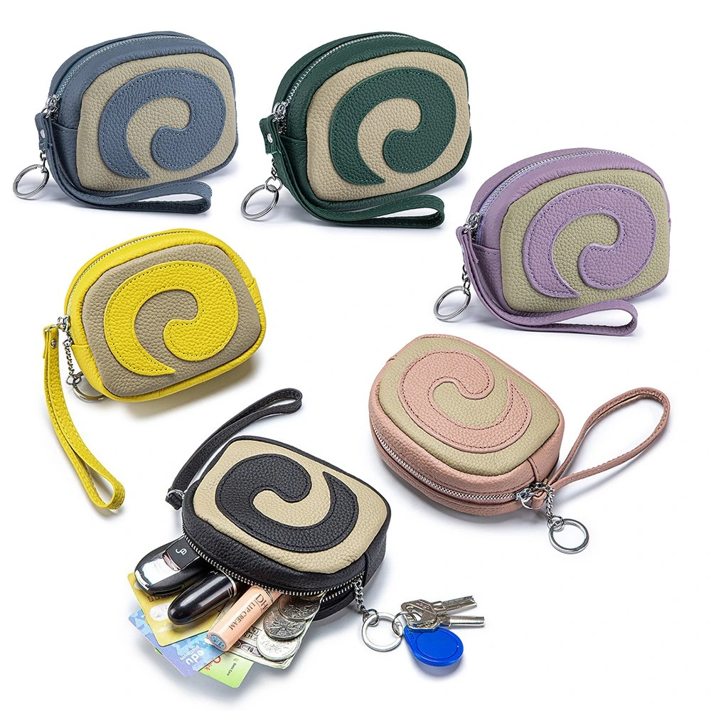 Portable Swiss Roll Shaped Zipper Storage Coin Pouch Women's Leather Coin Purse For Earphone Key Cosmetic Small Items