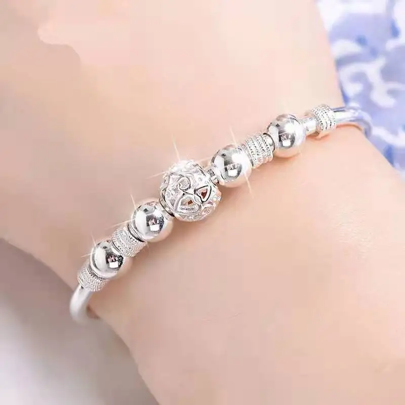 

Charms 925 Sterling Silver Luxury Lucky Beads Bracelets Bangles For Women Fashion Classic Party Wedding Jewelry Adjustable