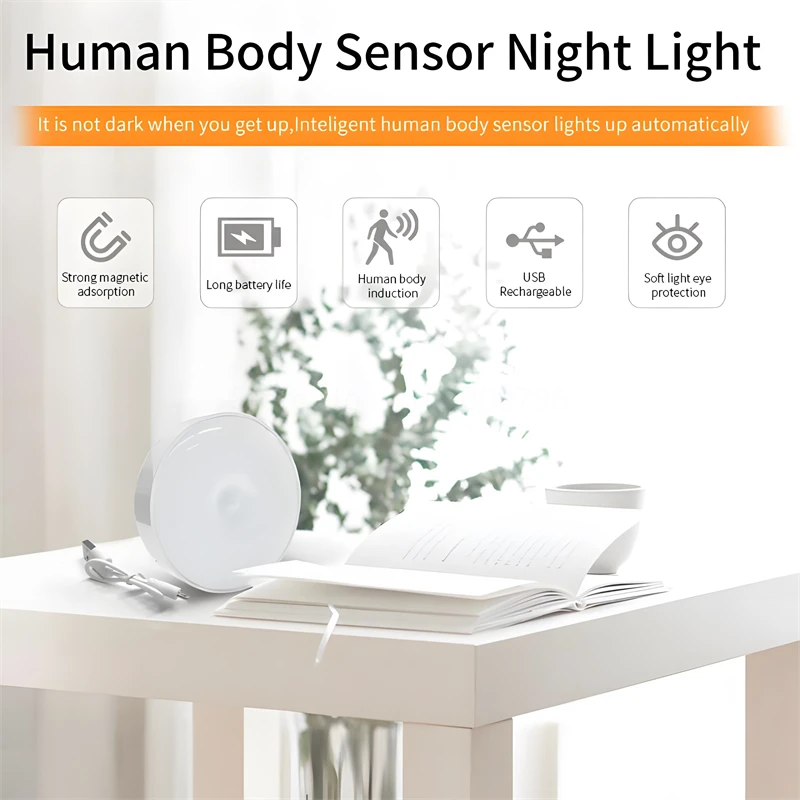 LED Intelligent Human Induction Night Lamp PIR Motion Sensor Lights ricarica USB illuminazione automatica di emergenza lampada da comodino per la