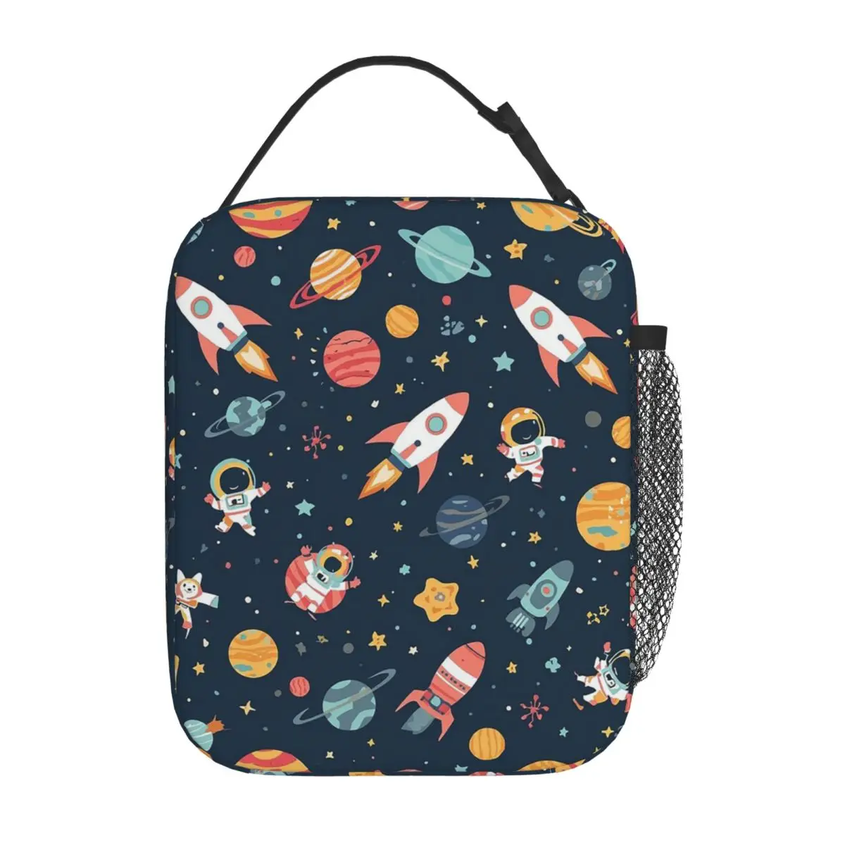 Cartoon Astronauts Riding Rocket Pattern Insulated Lunch Bag for Women Kids Leakproof Food Boxes Thermal Lunch Box Tote