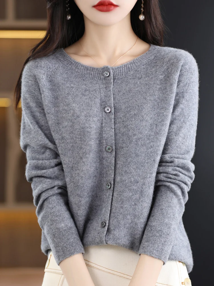 Damski sweter z kaszmiru 100% wełna merynosów sweter dziergany jesienno-zimowa dzianina O-Neck damski jednolity kolor moda codzienna Top