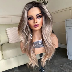 Pre plucked Synthetic Lace Front Wig Balayage Blonde Brown Wig Highlights Soft Straight Wigs For Women Heat Resistant Fibre