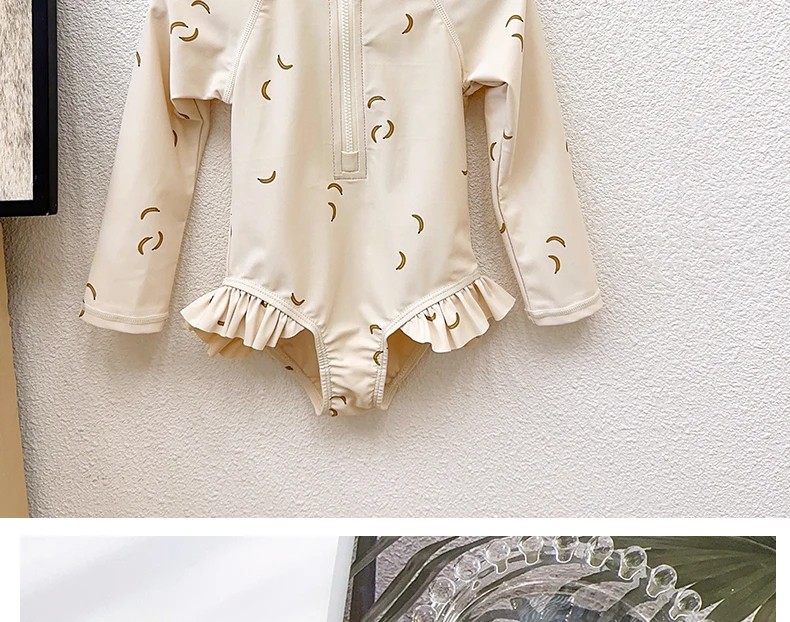 INS Kinderbadpak Meisjes Baby Eendelig Lange mouwen Zonnebrandcrème Sneldrogend Badmode Meisje Schattig Banaan Badpakken