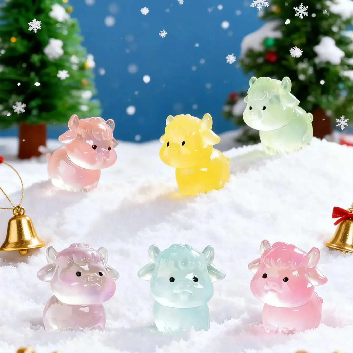 10/20PCS Glow In The Dark Cow Figurines Luminous Mini Resin Christmas Decor For Xmas Tree Fairy Garden Holiday Gift