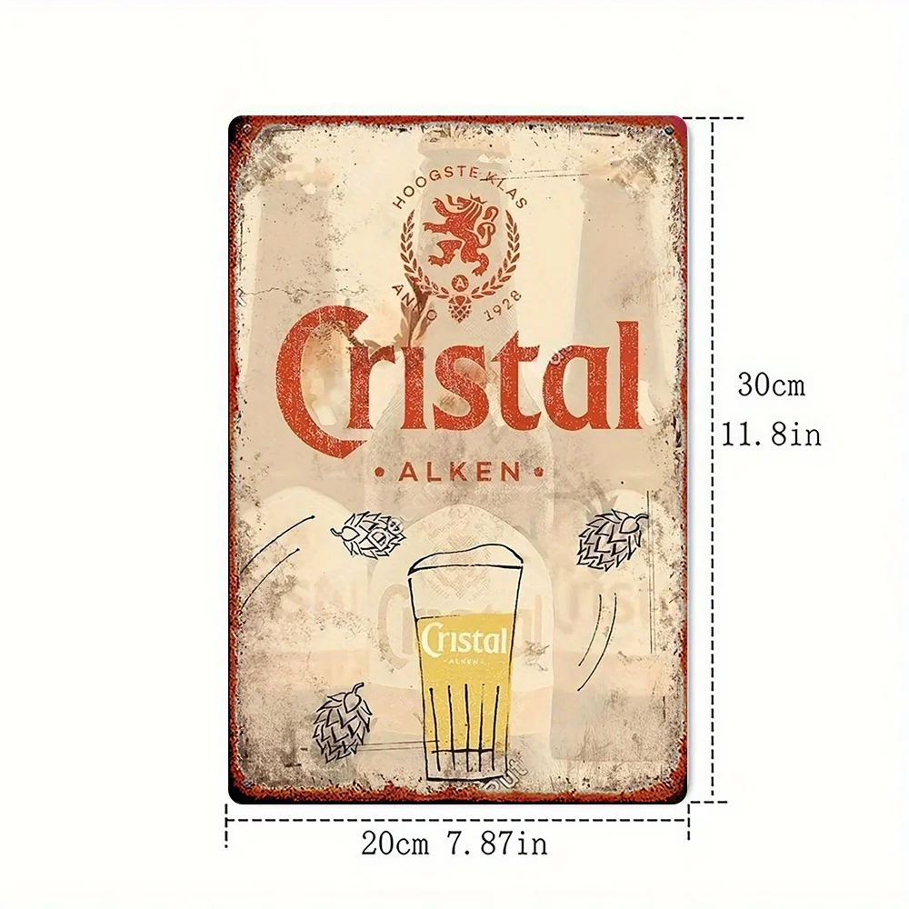 2D Flat Vintage Cristal Beer Aluminum Sign with Hops 8X12in Rustic Pub Wall Decor & Beer Gift