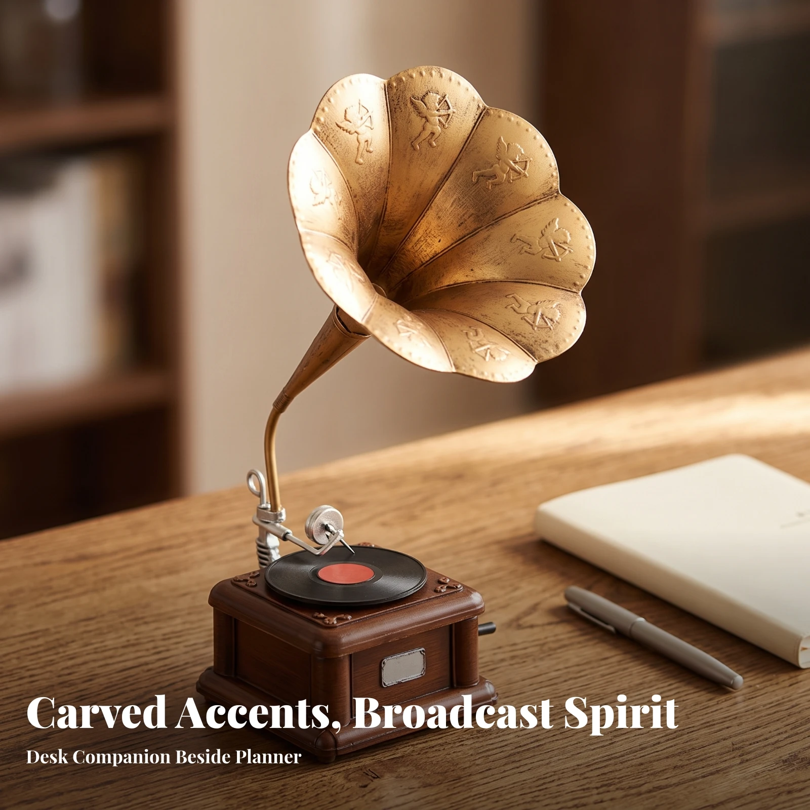 Gramophone Model with Sound Funnel Antique-Style Retro Gramophone Ornament Vintage Phonograph Decor Tabletop Phonograph Ornament