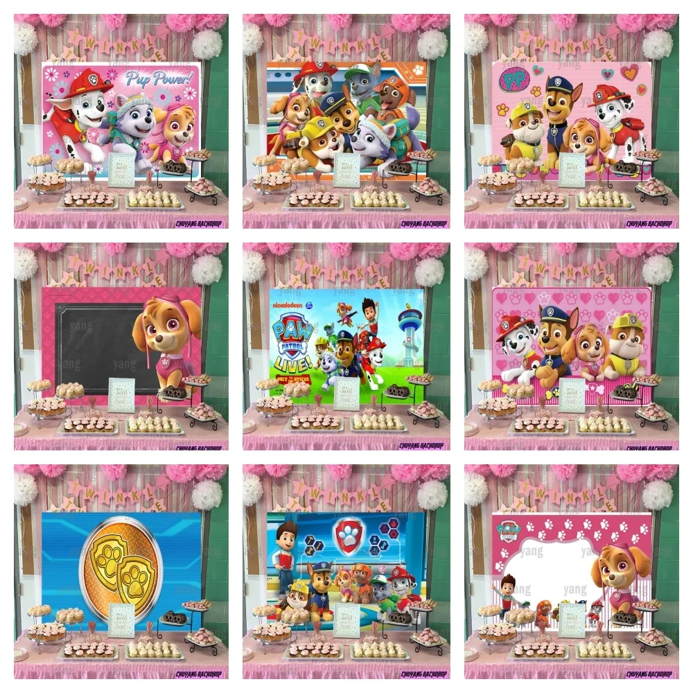 

Pink Flying Skye Fire Rescue Marshall Dogs Paw Patrol Chase Backdrop Boys Girls Birthday Party Baby Shower Background Banner