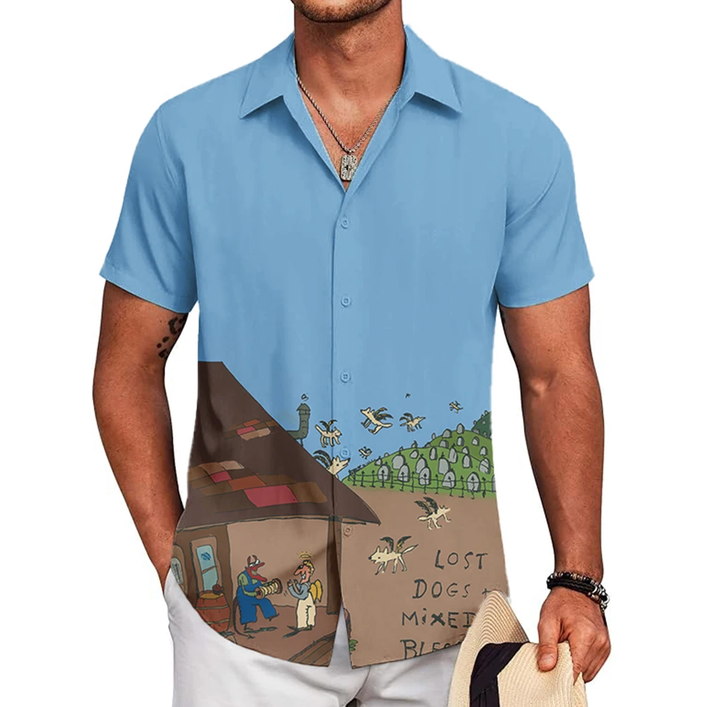 

John Prine Lost Dogs + рубашка на пуговицах со смешанными благословениями, рубашки с мультяшным графическим 3D принтом, свободные повседневные мужские и женские рубашки