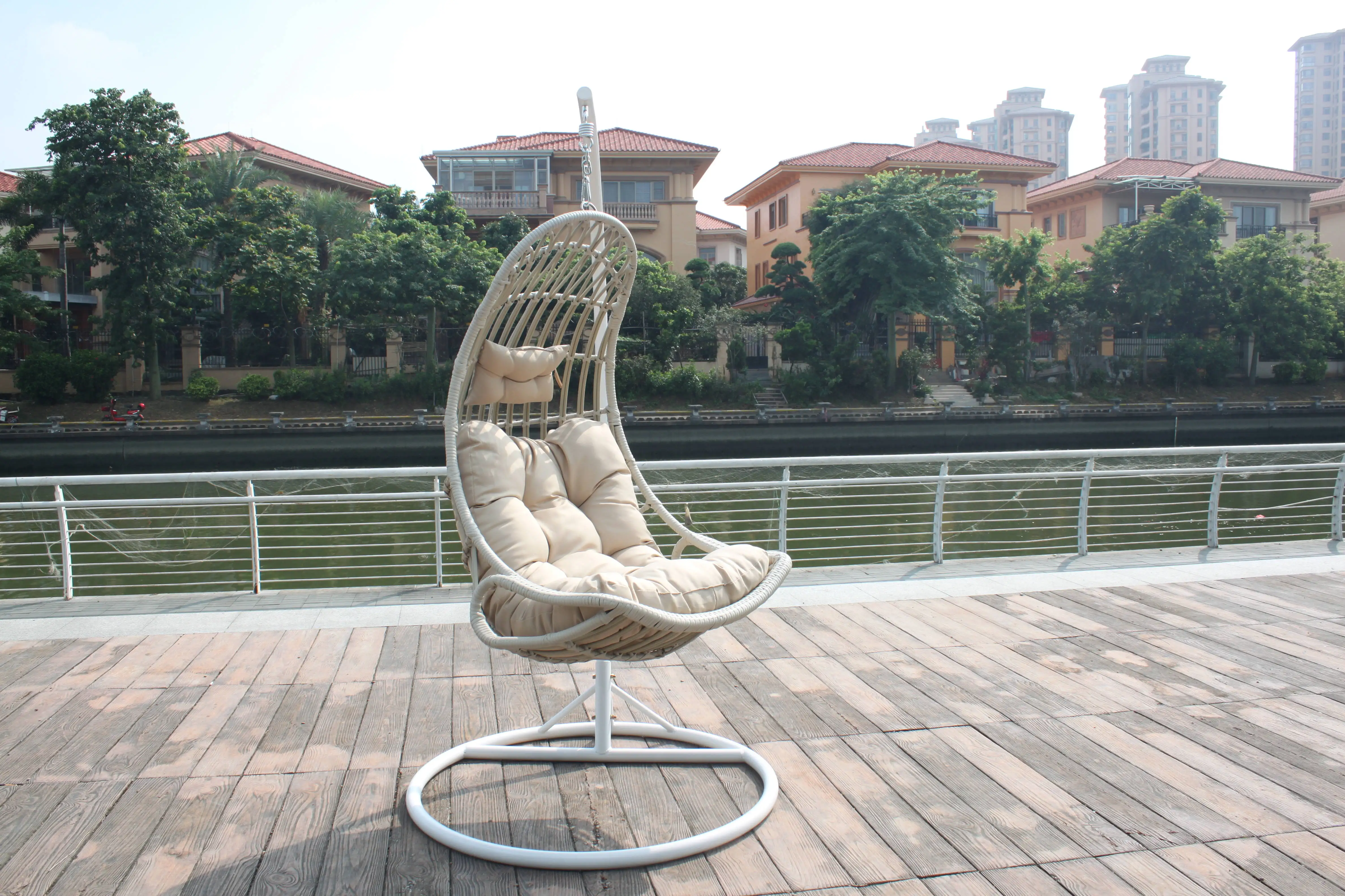 xx-Modern Moon Shape Hammock Outdoor Rattan Garden Patio Swing Furniture Hanging Chair Darwin for Hotel Villa Courtyard