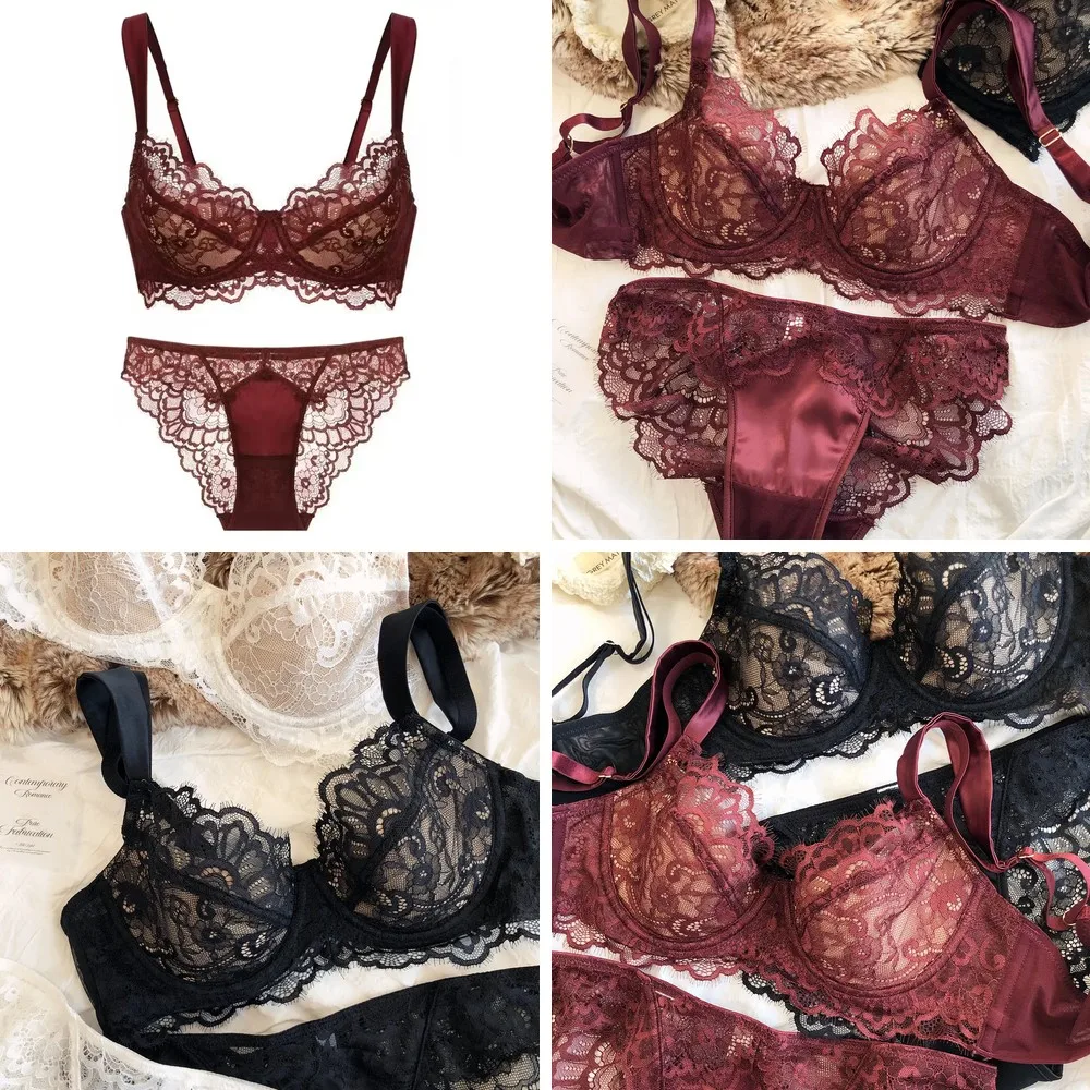 

Sexy Lace Push-Up Underwire Bra Set for Larger Busts, Minimizes Side Bulge & Wide Comfort Straps