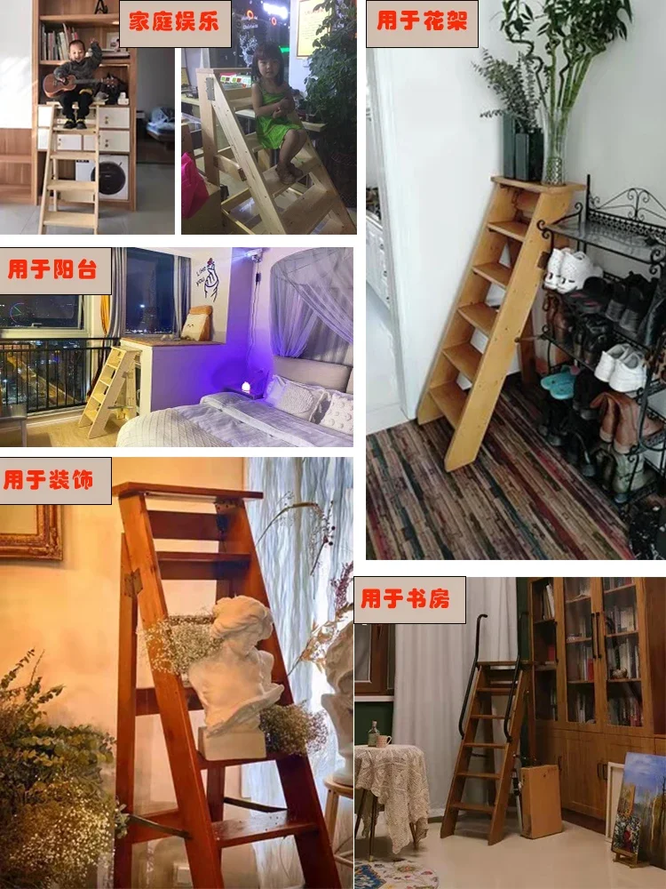 Solid wood attic stairs herringbone ladder 678 steps thickened household indoor storage wooden ladder folding wooden ladder stoo