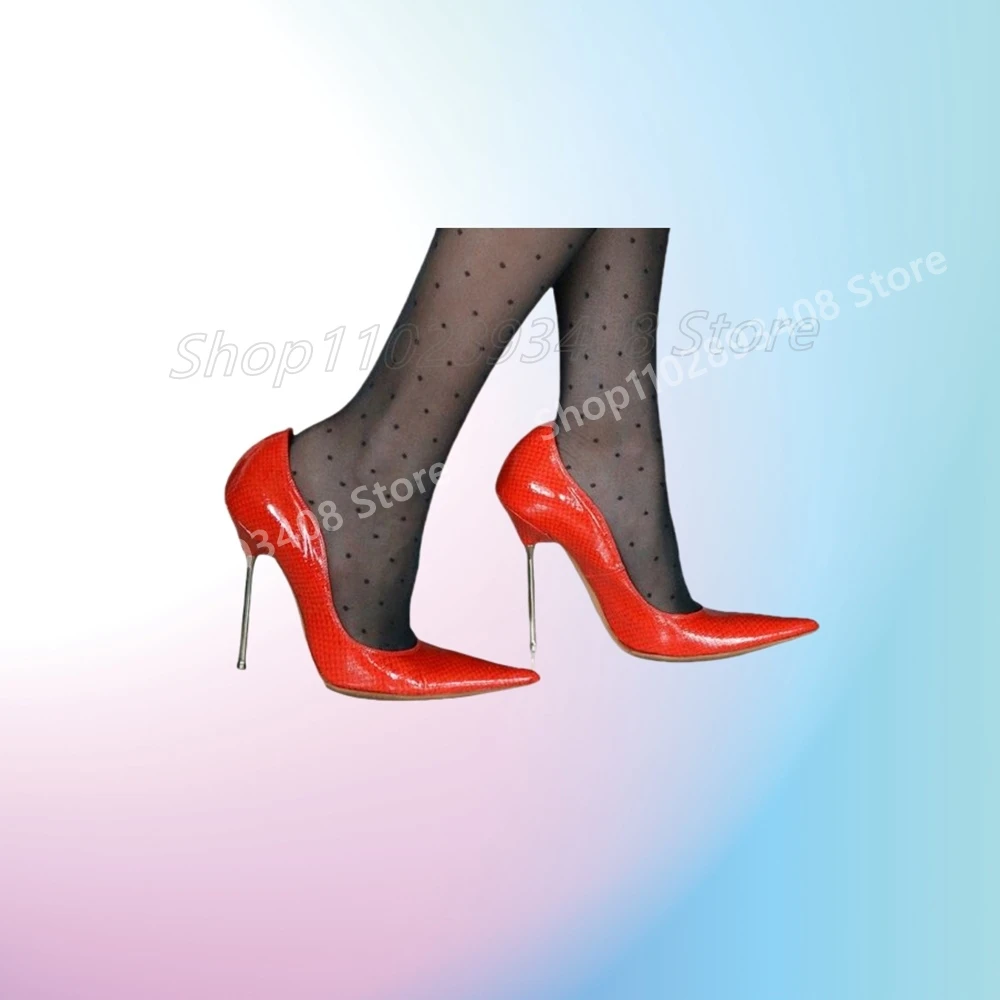 

Red Super Pointy Shallow Pumps Metal Stiletto High Heel Shiny Leather Fashion Runway Party Wedding Women Shoes 2025 Para Mujere