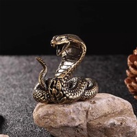 Vintage Solid Brass Cobra Statue - Handcrafted Snake Sculpture, Collectible Display, Traditional Hero Decor, Suitable for Office