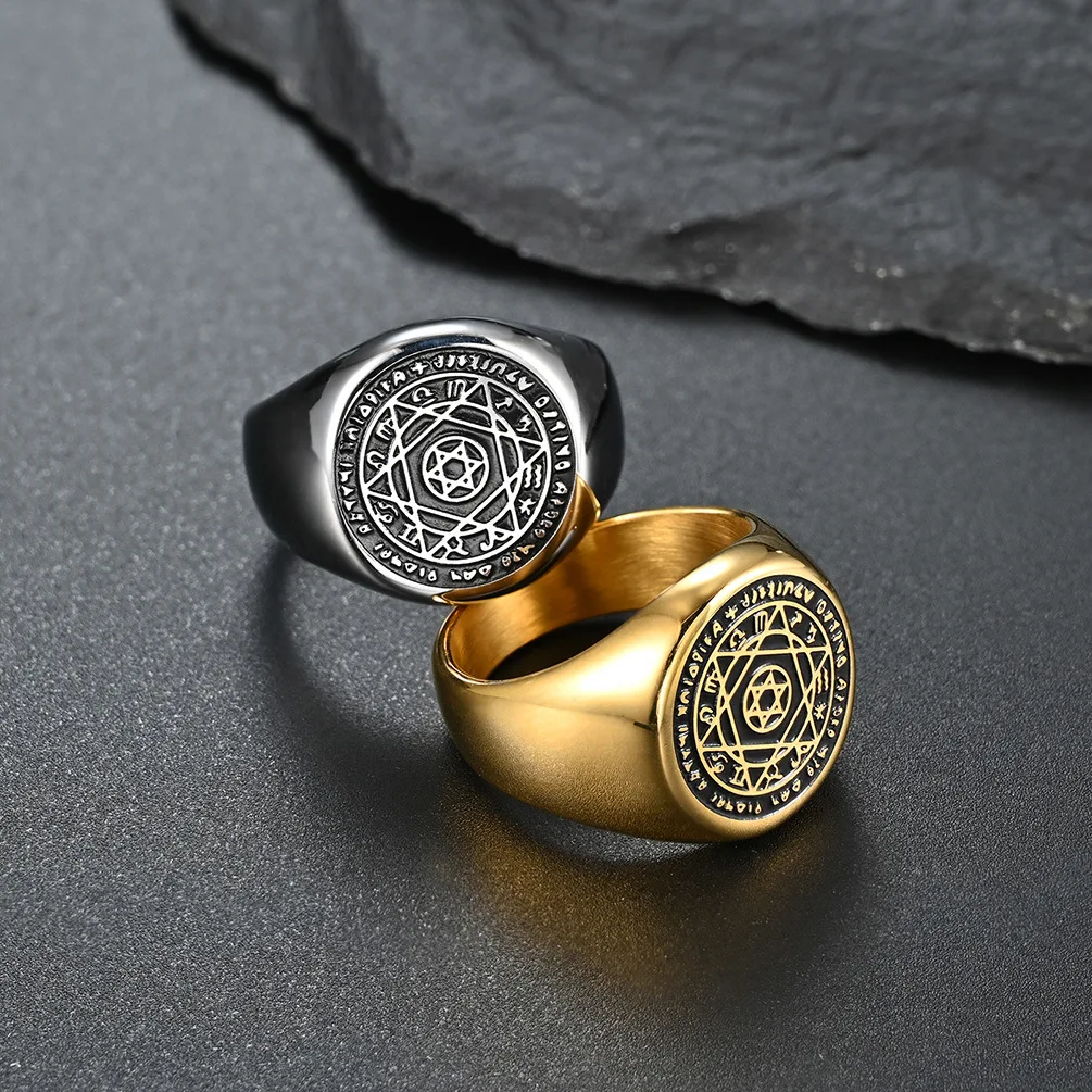 Vintage Six-pointed Star Stainless Steel Rings Gold Silver-color Solomon Seal Ring Finger Lucky Accessories Men\'s Jewelry Gift
