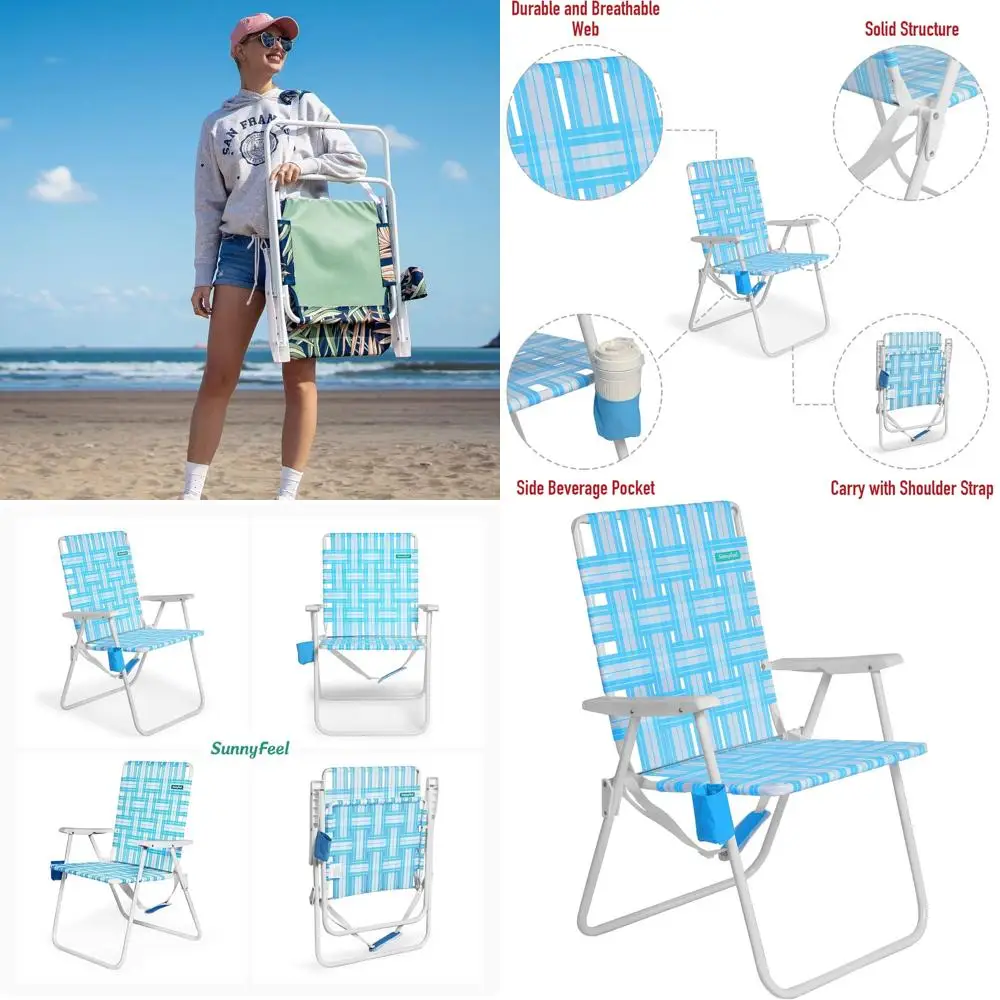 

Oversized 15 Tall Webbed Lawn Beach Chair for Adults, Portable High Seat Sand Chair, 300 LB Capacity, Suitable for Camping, Outd
