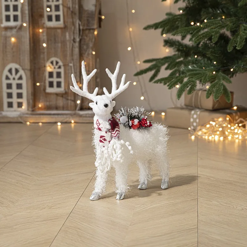 White Elk Doll Christmas Tree Ornament Christmas Decor for Home Shopping Mall Window Arrangement