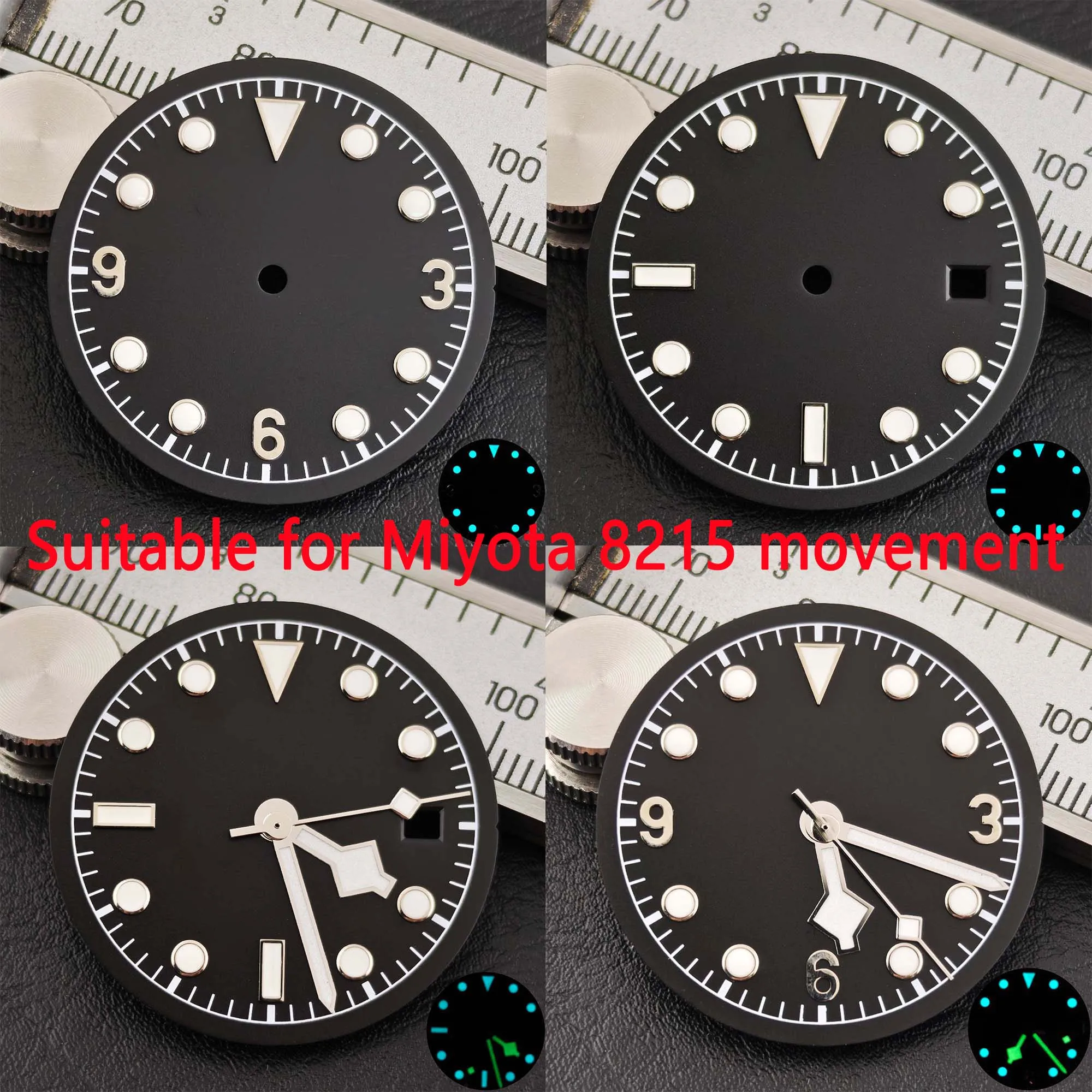 قرص ساعة 30.5 ملم مناسب لقطع غيار ساعة ميوتا 8215 ذات الحركة الميكانيكية الأوتوماتيكية باللون الأزرق والأخضر المضيء