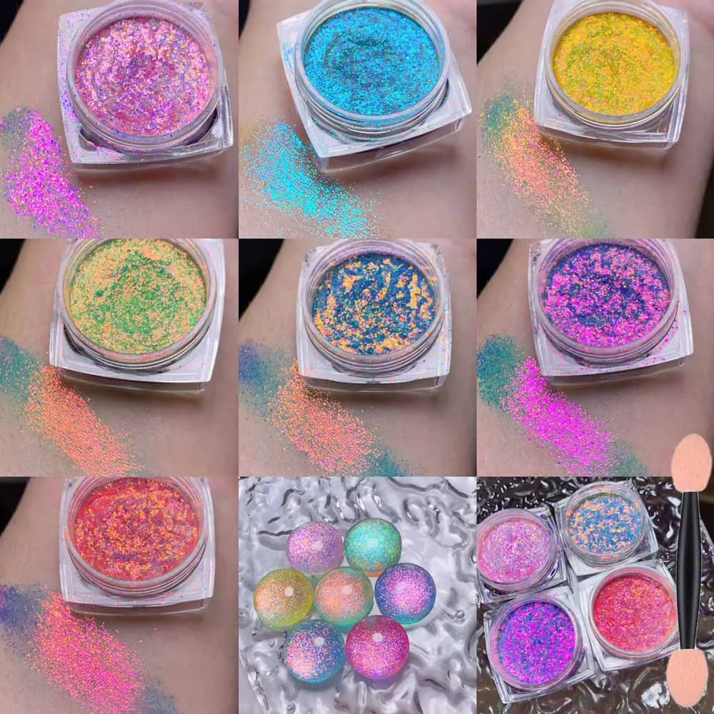 1 Jar Aurora Chameleon Opal Glitter Flakes Mermaid Magic Iridescent Chrome Nail Flakes Dreamy Cloud Brocade Y2K Nails Supplies *