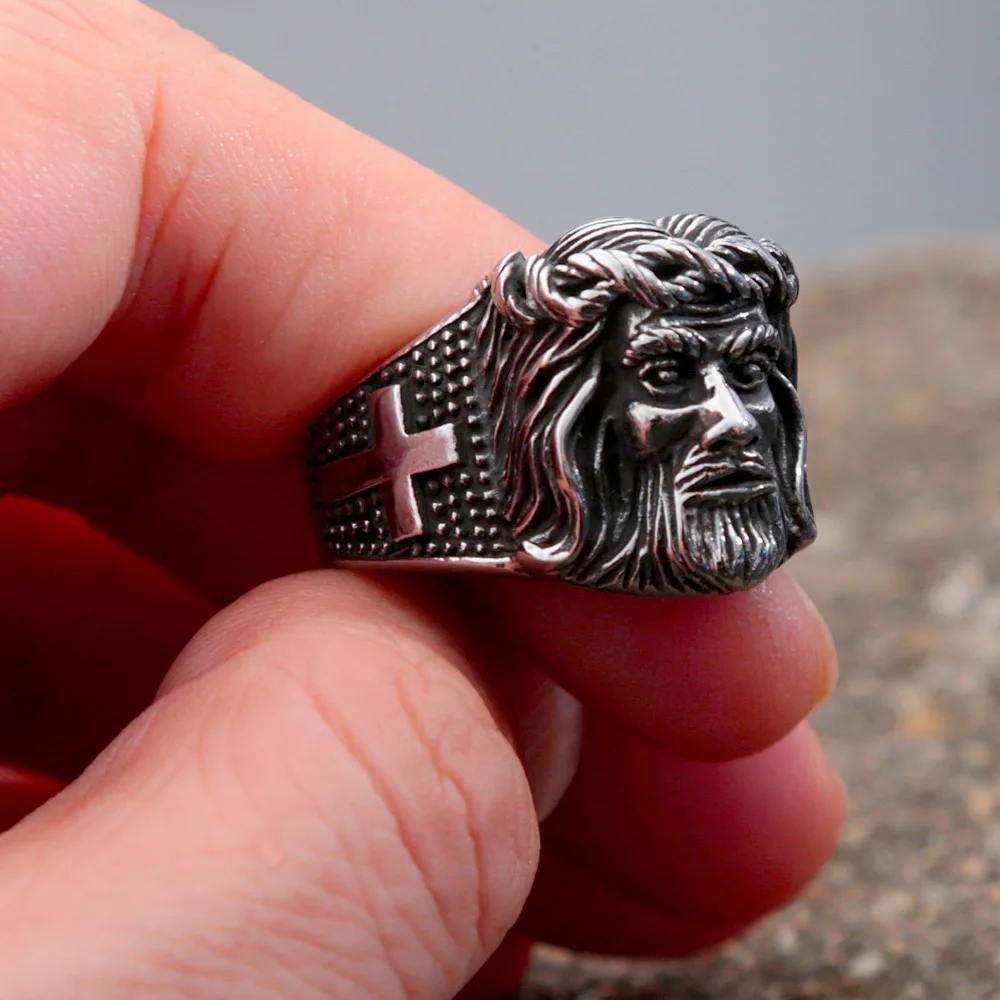 Vintage Cross Jesus Ring Stainless Steel Religious Jesus Christ Rings for Men Women Fashion Punk Biker Jewelry Gift Dropshipping