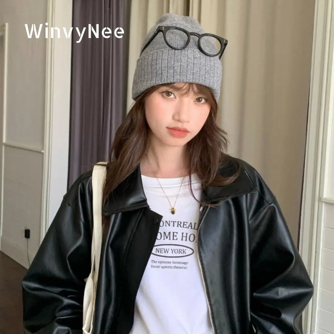 

WinvyNee зимняя шерстяная женская шапка вязаная 100% шерсть теплая Высокое качество модная однотонная шапка для отдыха корейская британская Y2k I1523029