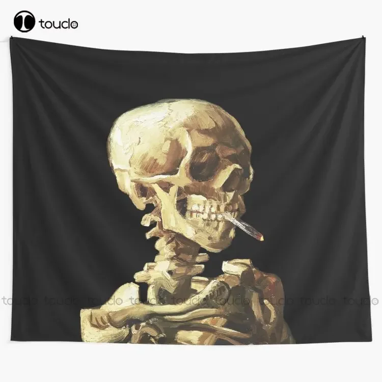 Vincent Van Gogh - Skull Of A Skeleton With Burning Cigarette Tapestry Sports Tapestry Custom Decoration Wall Hanging Funny Wall