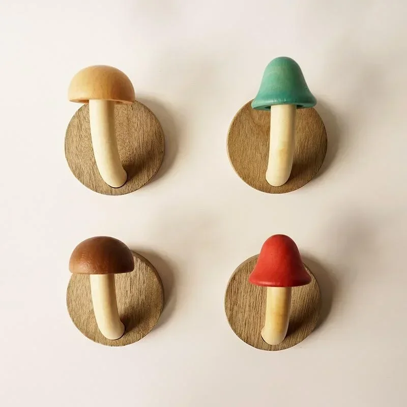 Mushroom Wood Hook Coat Hat Hanger Punch-free Wall Door Key Holder Hooks Multipurpose Kitchen Bathroom Towel Cloth Storage Hook