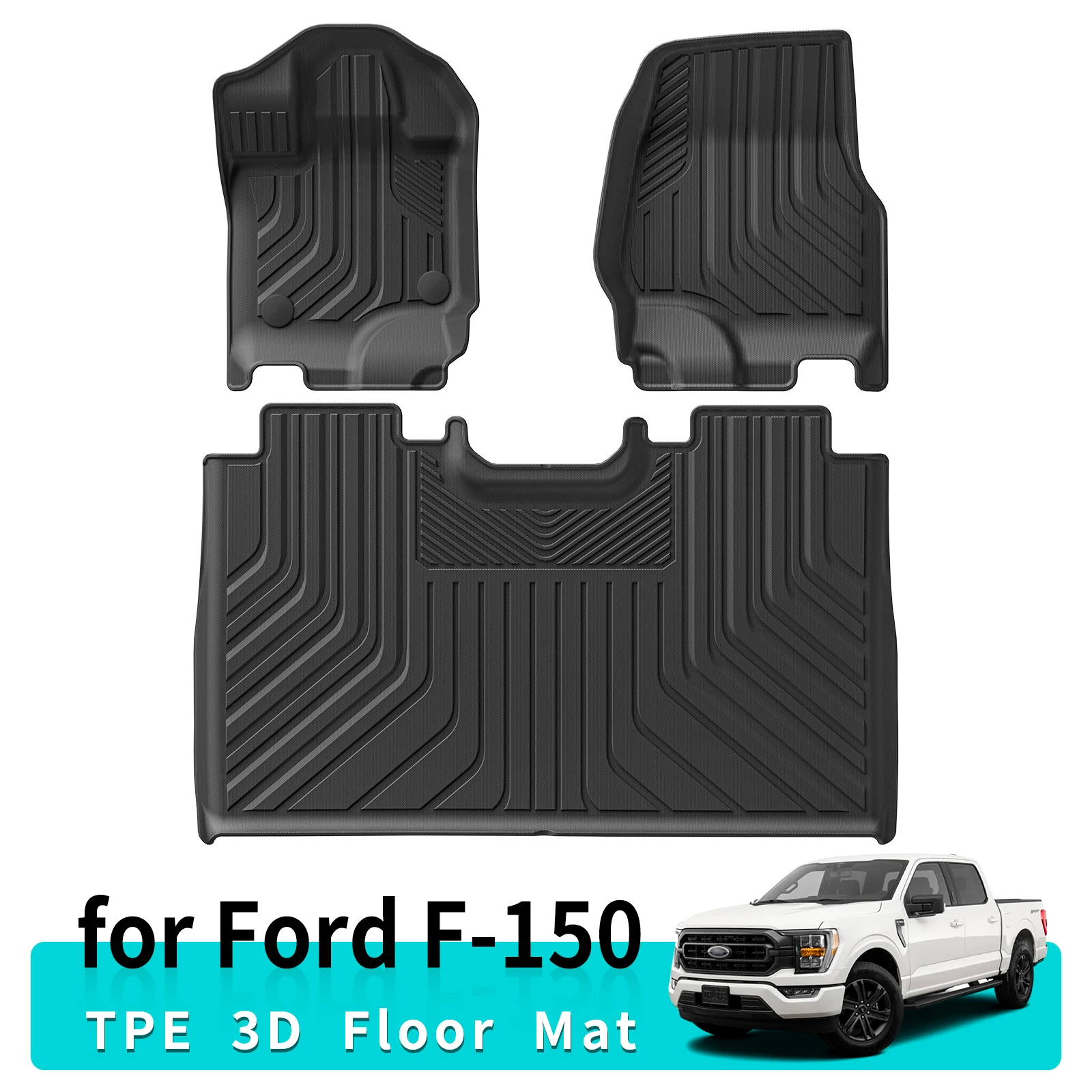 TPE 3D Car Floor Mats Cargo Liner Trunk Pad for Ford F-150 F150 2021- 2023 Waterproof All Weather Foot Pad 3PCS/Set Left Rudder