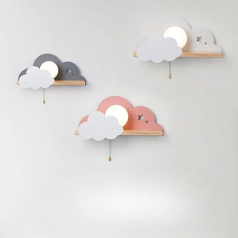 Nouveau nuage applique moderne minimaliste avec tirer cordon étagère pour chambre d'enfants éclairage de chevet décor de chambre à la maison applique murale lampe à LED