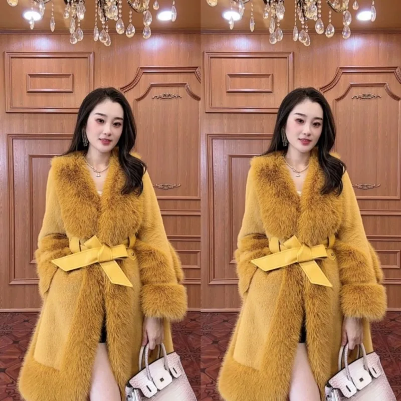 

New Light Luxury Fashion Women's European Mink Imitation Fur Belt Thin Temperament Warm Coat High Quality High Appearance Level