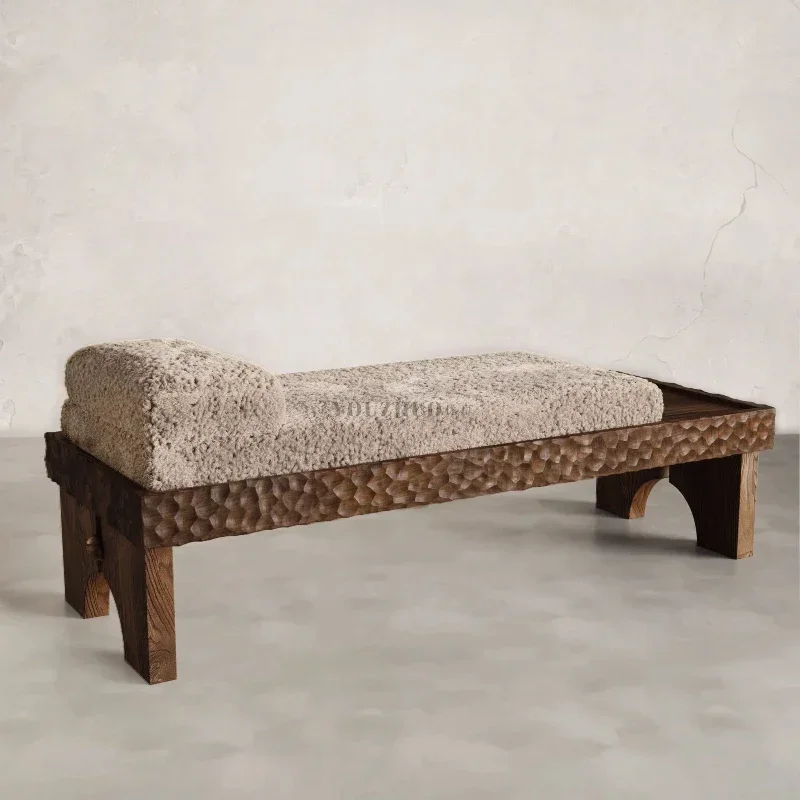 

Designer creative new solid wood sofa stool medieval bench retro style