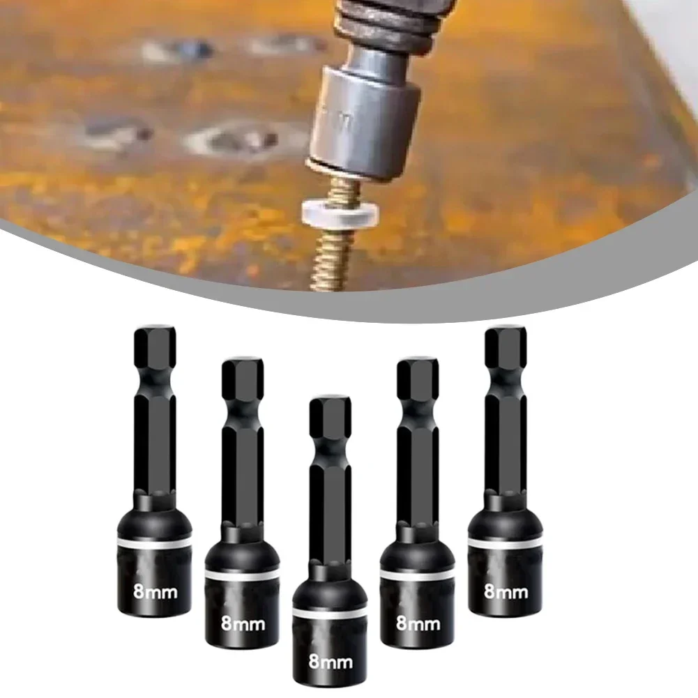 5pcs 8mm Magnetic Extension Socket Drill Bit Holder Nut Screwdriver Socket Wrench Bit Hex Shank Driver Adapter For Woodworking