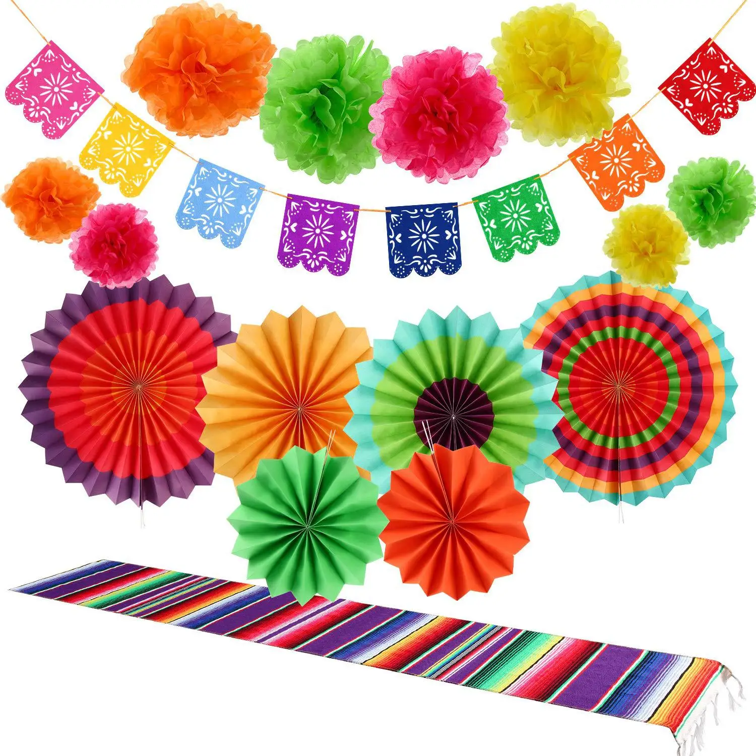 Mexican Pinata Happy Birthday Banners Party Decorations Rainbow Tassel Garlands Flags Table Runner Cinco De Mayo Party Supplies