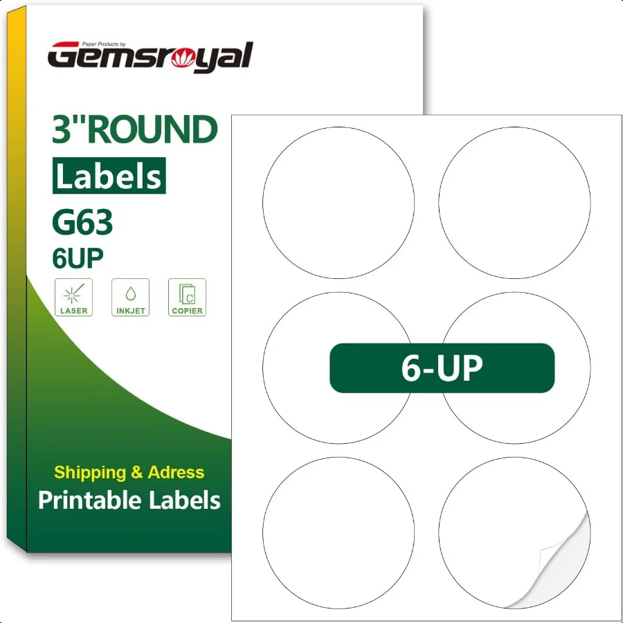 

3 Inch Round Labels Printable White Matte40 Sheets 6 Circles per Sheet Round Stickers 3 Inch for Laser Inkjet Printers Circle L
