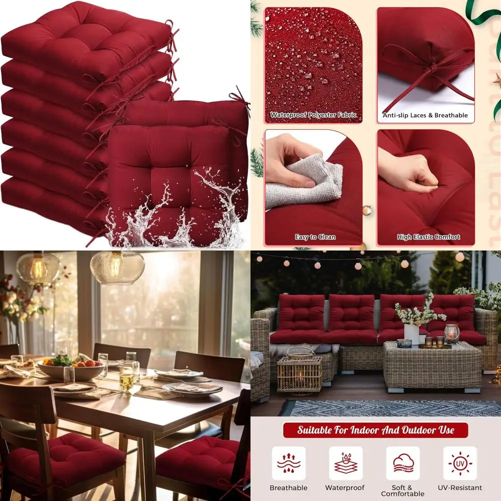 

Набор из 8 водонепроницаемых тафтинговых квадратных подушек для уличных плетеных стульев, 18x18 дюймов, бордовый
