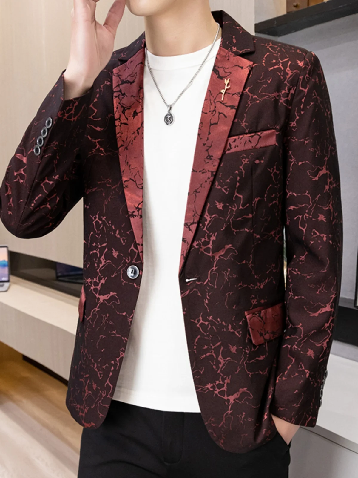 

Slim Fit Casual Thin Men's Suit Summer Sli Personali Night Club Leisure Outerwear One Button Long Sve Glass Fiber