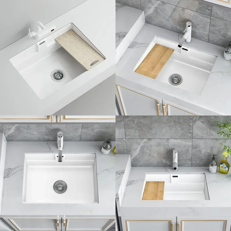 For Balcony Ceramic Under Counter Wash Basin Embedded Laundry Sink with Rubbing Board Deepened Vegetable Washing Basin