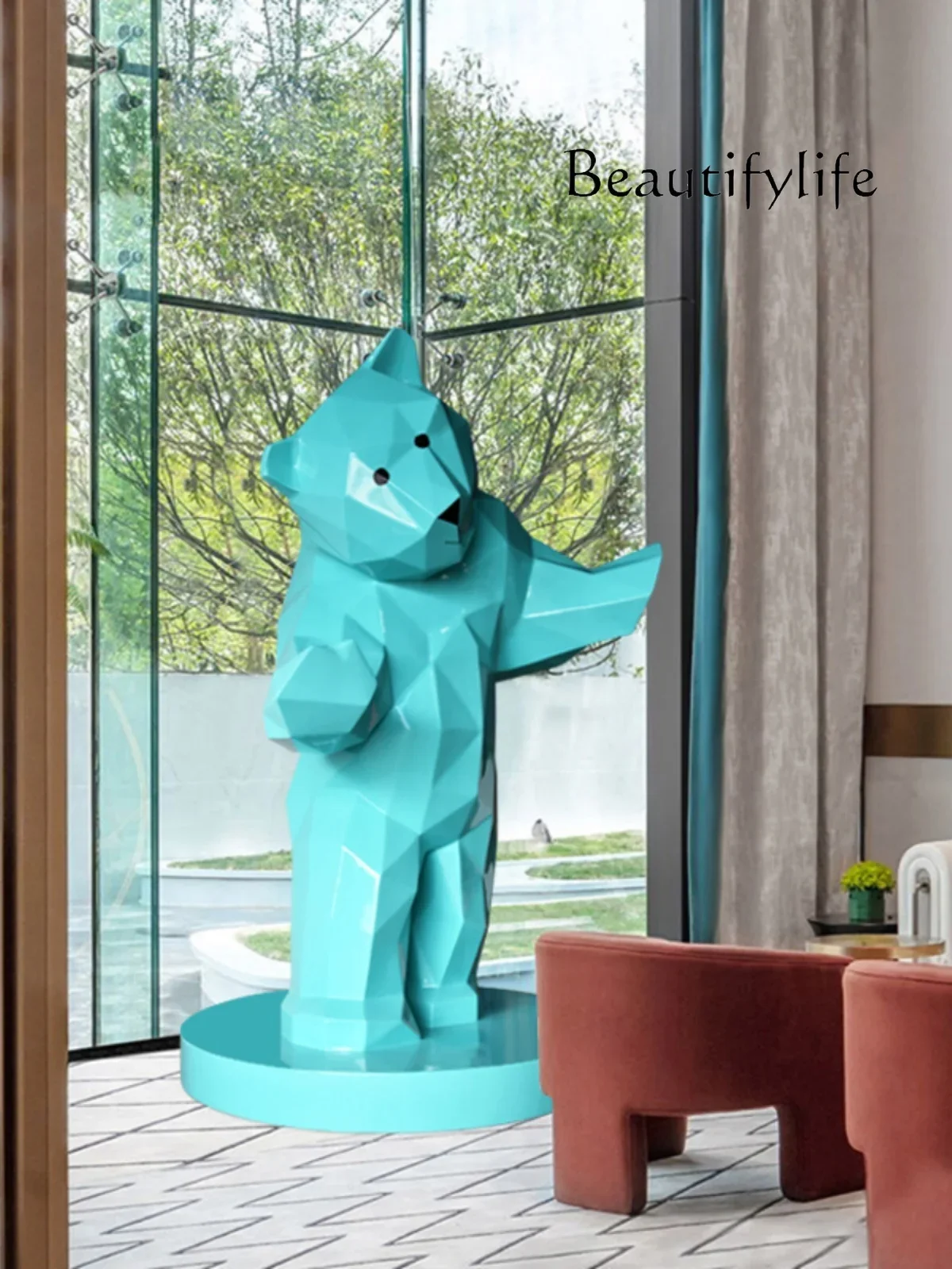 

N Большая Frp мультяшная скульптура животного Торговый центр Квадратные геометрические украшения с медведем Напольные украшения