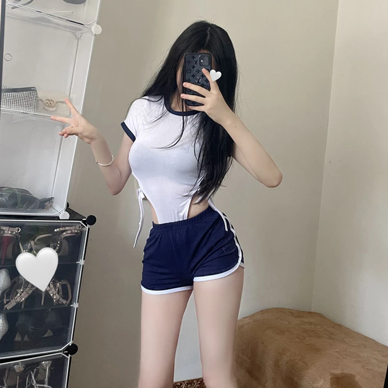 Sexy Japanese Sports Uniform Costume Gymnastic Outfit Kawaii Anime Cosplay For Women Summer Shorts Short Sleeve Two Pieces