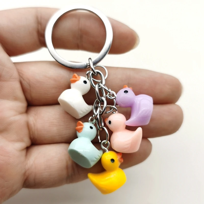 Simple Design Five Mini Yellow Duck Keychain for Women Men Creative Resin Ducks Pendant Cary Keyring Bag Key Chain Jewelry