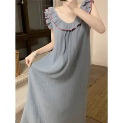 Women's Pajamas Dress Sexy Backless Nightgown Sleeveless Ruffles Loose Sleepwear Loungewear Ladies Solid Nightwear Homewear