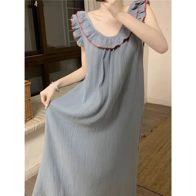 Piżama damska sukienka seksowna koszula nocna z odkrytymi plecami bez rękawów, falbany luźna bielizna nocna Loungewear damska solidna bielizna nocna Homewear