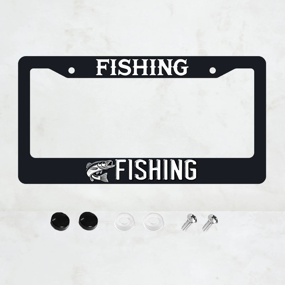 

1PC Funny Fishing Pattern Aluminum License Plate Frame - US Standard Size, Decorative Car License Plate Bracket, 2 Holes