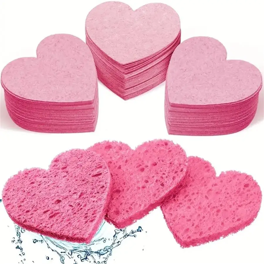 20 Pieces Facial Sponges Heart Shape Compressed Facial Sponges Natural Facial Cleansing Sponges Pads Exfoliating Sponges