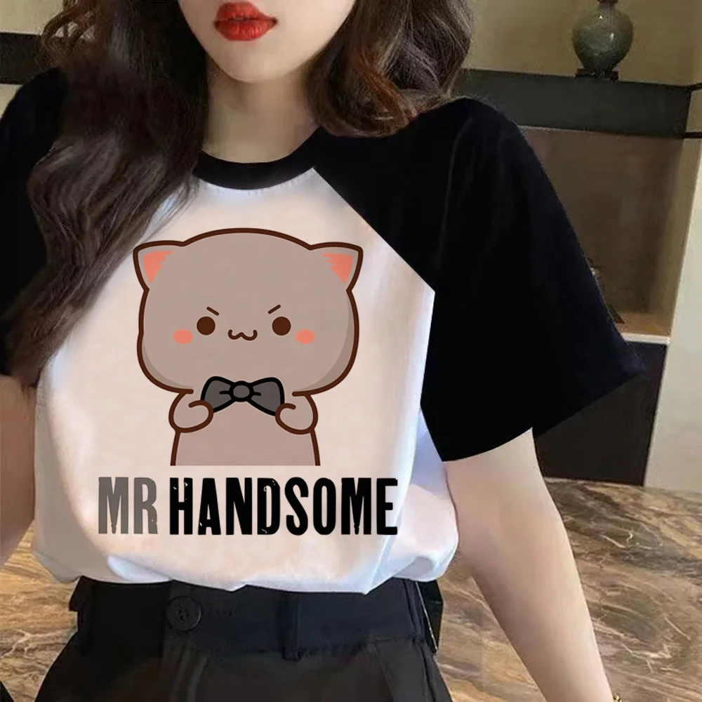 Kawaii Peach and Goma Mochi Cat Love Print T Shirt Women Y2k Clothes Cartoon Funny T-shirt Harajuku Anime Unisex Tshirt Female