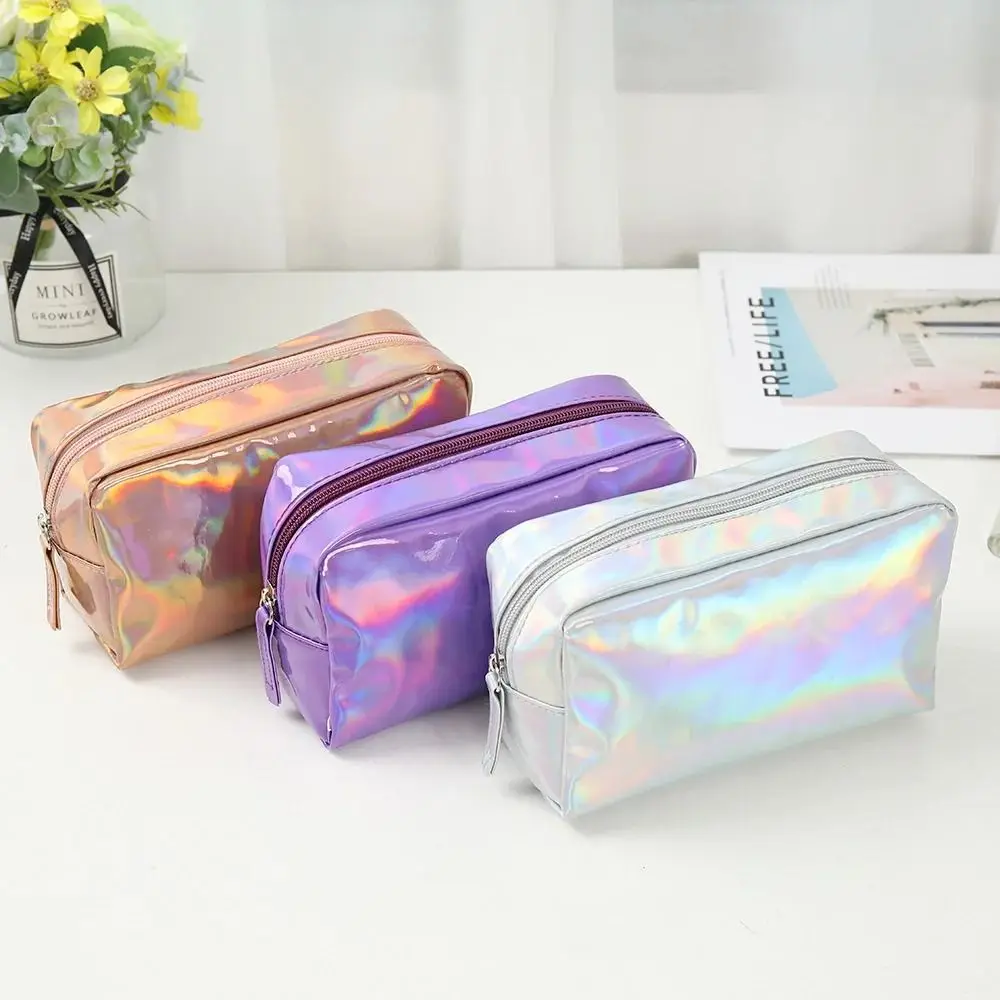 New Solid Color Cosmetic Bag Laser Large Capacity Makeup Gift Bag Waterproof Makeup Pouch Travel